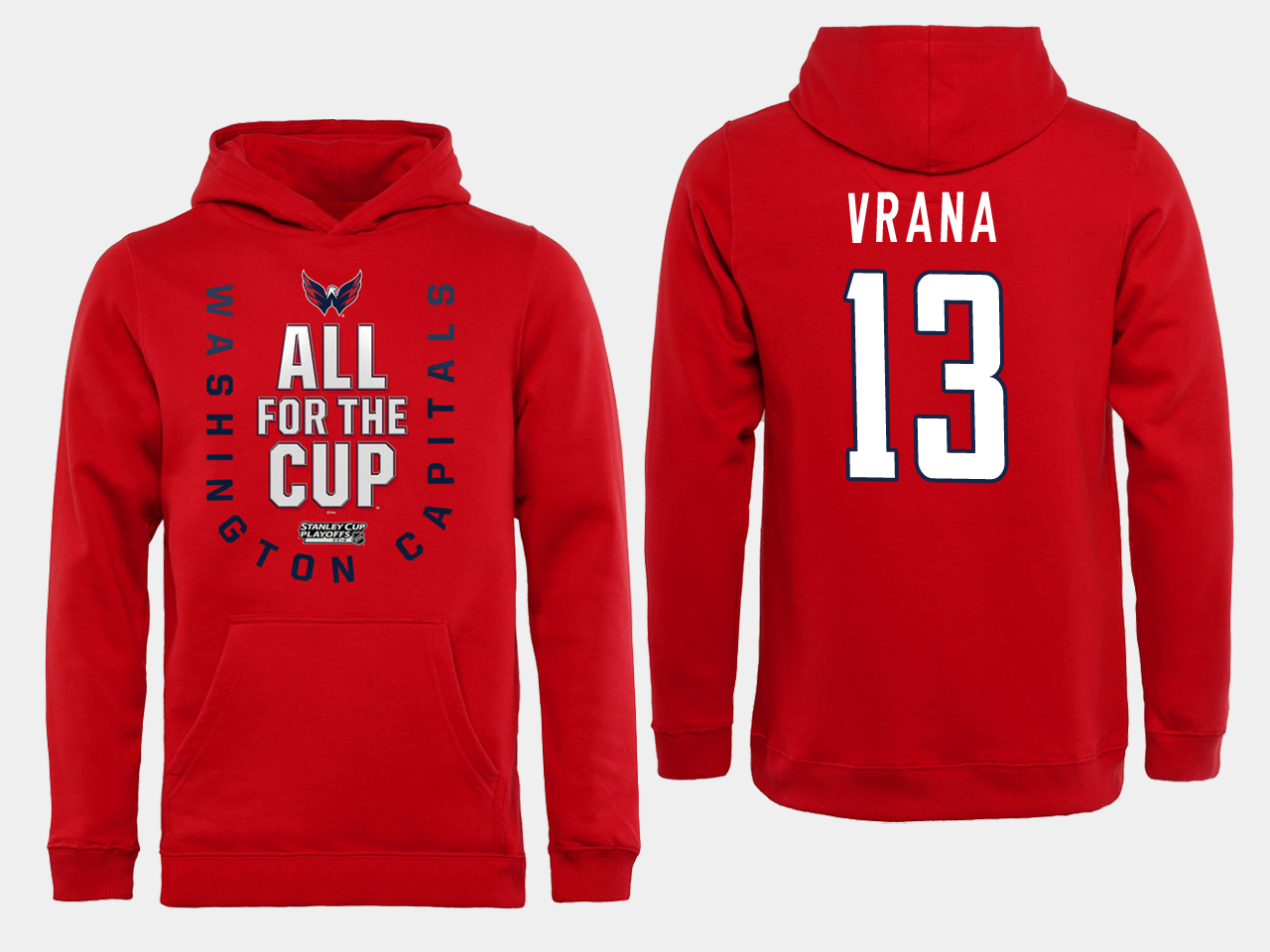 Men NHL Washington Capitals 13 Vrana Red All for the Cup Hoodie